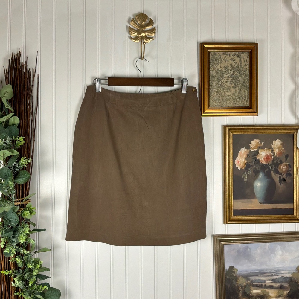 Rena Rowan for Saville Petite Skirt Womens 14P Brown Excellent Silk Pencil